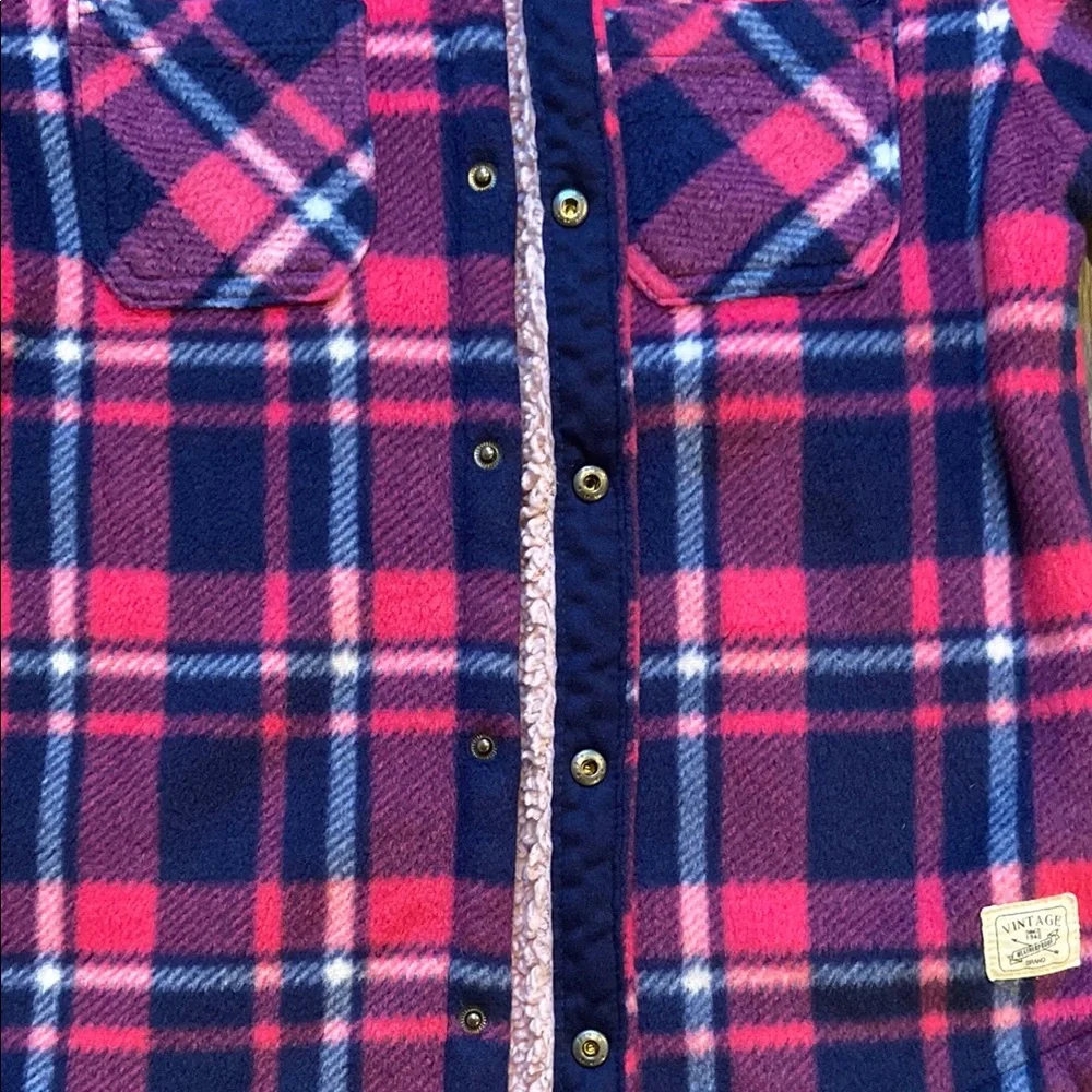 Weatherproof Vintage Girls Flannel Plaid Jacket Coat Fleece Blue Pink Sz 10/12 M